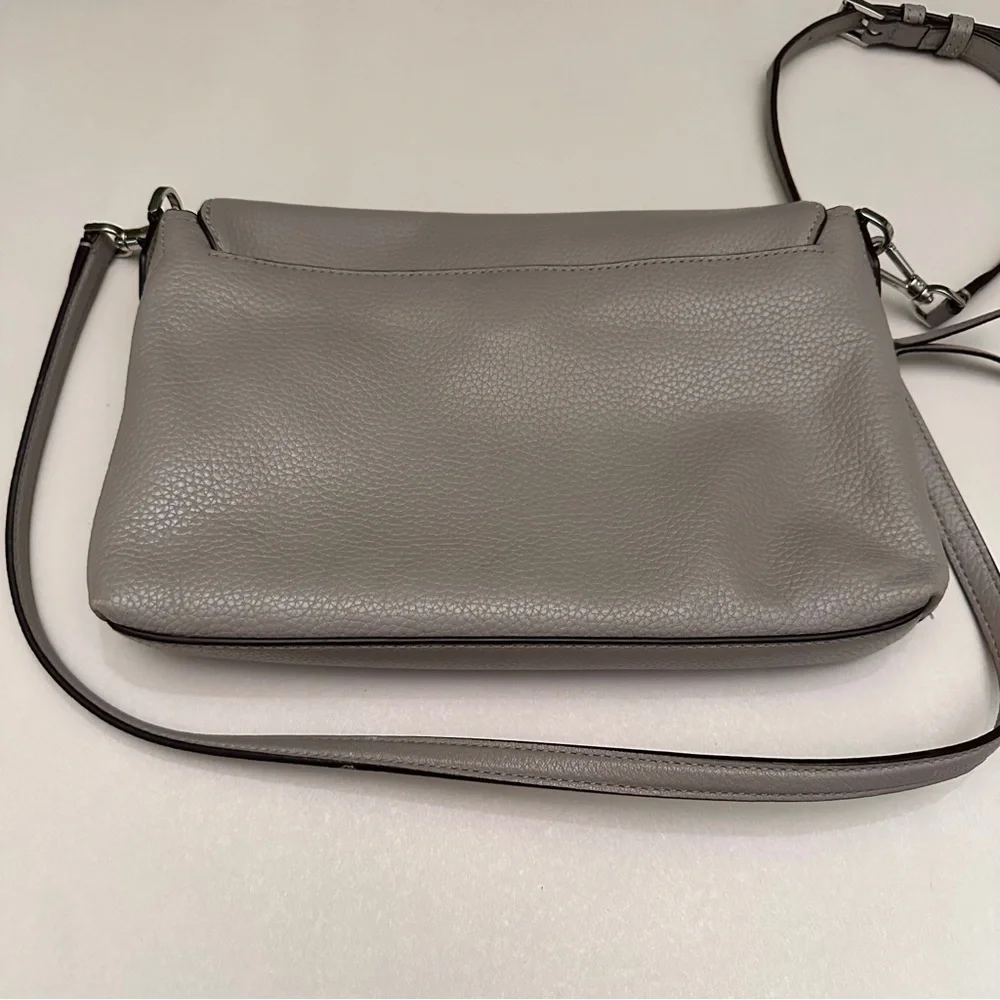 Kate Spade Large Polly Convertible Zippered Flap Crossbody Pebbled Leather Grey